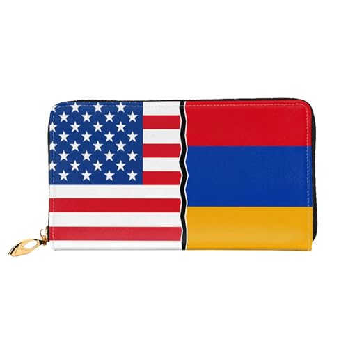 American flag and Armenian flag Ladies Long Style Leather Purses Credit Card Billfold Handheld Wallet