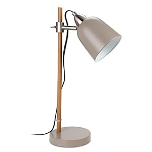 TORCHSTAR Metal Desk Lamp, E12 Socket, Stylish Gray Steel Shade Table Light, Adjustable Height, with Wood Grain Finish Iron Pole, UL-Listed Cable Cord, for Reading, Office, Study, Work Lighting