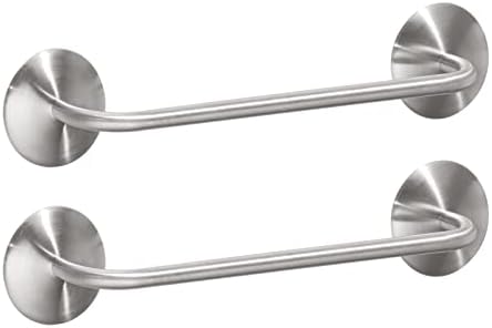 mDesign Self-Adhesive Kitchen Towel Rail - Set of 2 - Durable Stainless Steel Dish Cloth and Towel Rack - Stick-On Towel Holders for The Kitchen - Matte Silver