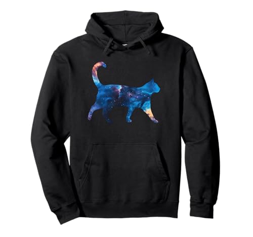 Aesthetic Silhouette Stars Space Galaxy Cat Pullover Hoodie