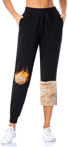 Voqeen Joggingbroek voor dames, warm gevoerd, winter, thermische fleece, verdikte loopbroek, vrijetijdsbroek met trekkoord, sherpa-binnenvoering, comfortabele sweatbroek, blauw, XL