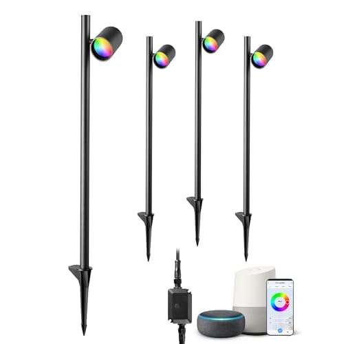 EDISHINE 30“ Christmas Smart Color Changing Landscape Lighting, 320° Head Adjustable, 300LM RGBW Outdoor Landscape Spotlight, IP67 Waterproof Spot Lights, APP Control, Work with Alexa & Goog