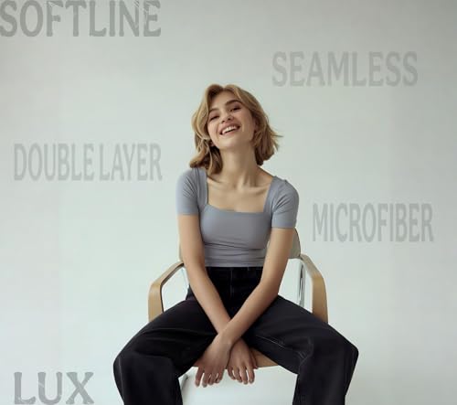 Image of SIGHTBOMB SOFTLINE SQUARE NECK DOUBLE LAYER SHORT SLEEVE MICROFIBER CUDDLE TEE AFFORD LUX EDITION FEATHER TOUCH TOP FOR WOMEN