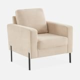 Touche vintage Alice\'s Home - Fauteuil en Velours côtelé Beige - Bjorn - Canapé 1 Place Fixe Droit Pieds métal