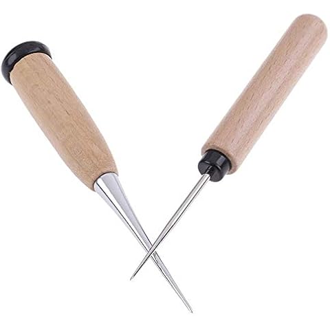 POFET Leather Craft Awl Tool Hole Maker Wooden Handle Sewing Stitching Punching Cover