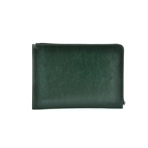 Dossier de Mano Dynamic Classic - Tamaño A4 y A5 - Carpeta Ejecutiva con Cierre de Cremallera. Exterior en Piel Vegana en acabado Notairé con Interior en Tela by Office Box. (A5-Cuartilla, Verde)