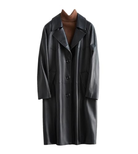 Trench en cuir noir surdimensionné d'une élégance intemporelle avec grand col à revers