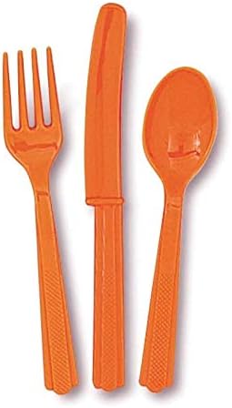 Miniatura 4 de Elegante cubertería de plástico surtidos color naranja calabaza, 18 quilates, elegante cubiertos desechables para bodas, fiestas y eventos