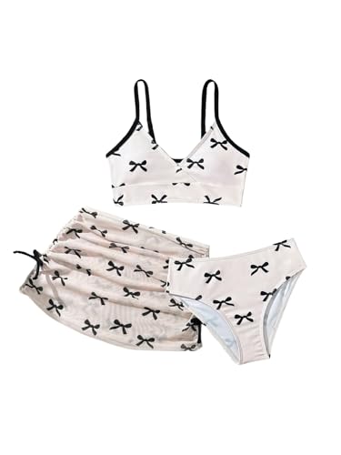 Image of COZYEASE Girls' 3 Piece Set Floral Print Bikini Swimsuit with Drawstring Beach Skirt Cute Ruched Bathing Suit