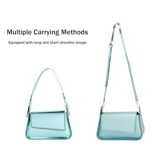 Image of Womens Y2k Sparkly Silver Hobo Bag Tote Evening Bag Metallic Clutch Satchel Shoulder Bag for Wedding Party Prom