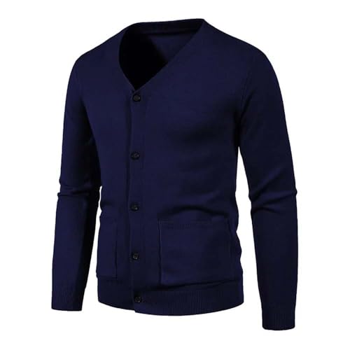 Men V Neck Button Cardigan Sweater Knitwear Long Sleeve Casual Fit Pocket Lightweight Pullover3