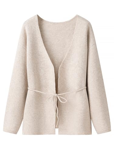 Women's Classic Coat Open Front Bowed Belted Oversized Long Jacket Wrap Cardigan Coatigan with Tie Belt