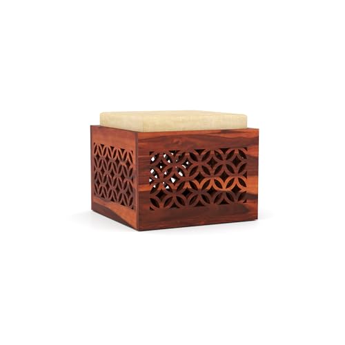 Image of Sheesham Wooden Coffee Table with 2 Stool for Home, Office | Solid Wood Center Table for Living Room, Meeting Room Center Tea Table with Seating Stool, Modern Carved- in Honey Finish