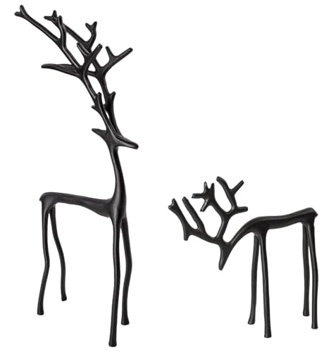 JumkontSet of 2 Modern Reindeer Statues - Black Metal Reindeer Statues - Style Modern Reindeers Tabletop Decoration - Ornaments for Mantel Fireplace Living Room Bedroom Home Decor