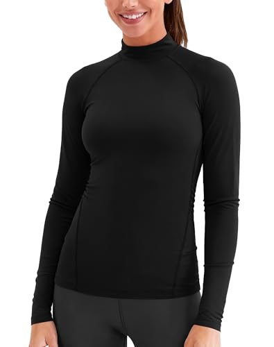 Long Sleeve Workout Top Mock Neck(Black,M)
