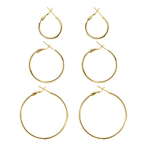 Big Gold Hoop Earrings for Women Hypoallergenic 925 Sterling Silver Post Thin Loop 14K Gold Plated Hoop Earrings Set for Women 3 Pairs (20mm 30mm 40mm)