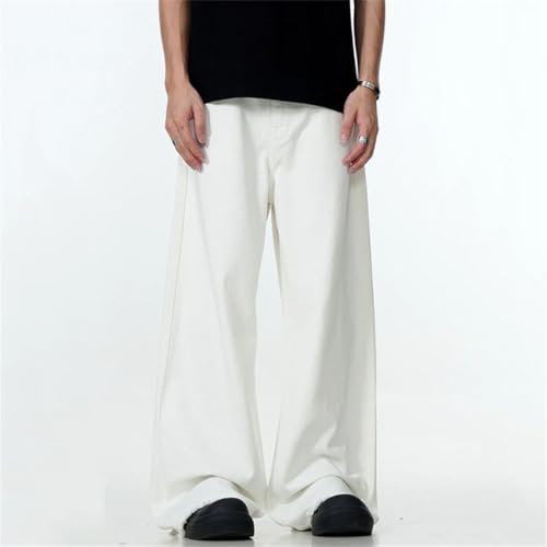 Men's Denim Pants Solid Color Design Trousers Straight Wide Leg Jeans3