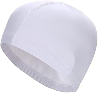 Tela elástica impermeable de la PU protege las orejas de pelo largo deportes natación sombrero de piscina tamaño libre para hombres y mujeres Color sólido OneSize blanco