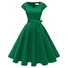 Kingfancy Women Vintage 1950s Dress Retro Cocktail Party Swing Dresses with Cap Sleeves Green XL