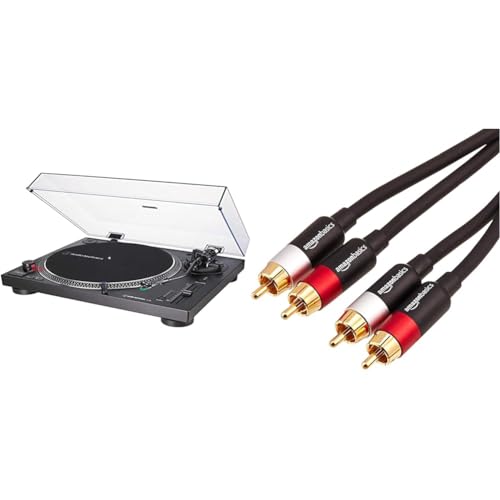 Audio-Technica LP120XUSBBK Platine Vinyle à Entraînement Direct (Analogue & USB) Noir & Amazon Basics Câble Audio RCA 2 mâles vers 2 mâles - 2.4 m,...