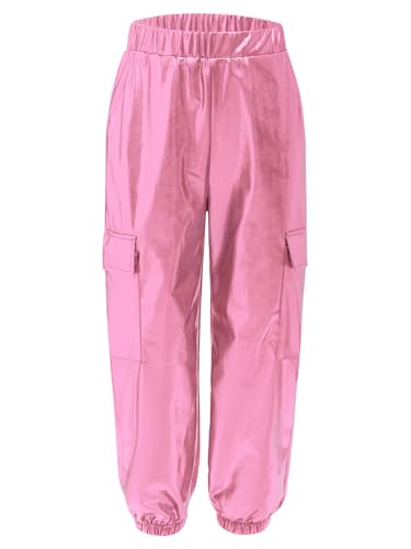 Hansber Kids Girls Boys Metallic Cargo Jogger Pants Jazz Street Hip Hop Dance Pants Summer Causal Trousers3