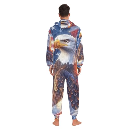 Bald Eagle American Flag Brave Unisex Adult Onesie Pajamas Comfy One Piece Costume Jumpsuits Novelty Sleepwear