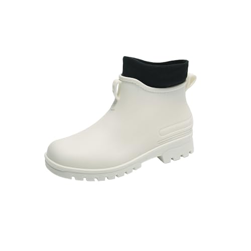MGGMOKAY Bottes de Pluie Thermiques en Femme Botte Caoutchouc Fourree Femmes Fourrees Bottes Jardin pour,Blanc(warme),38