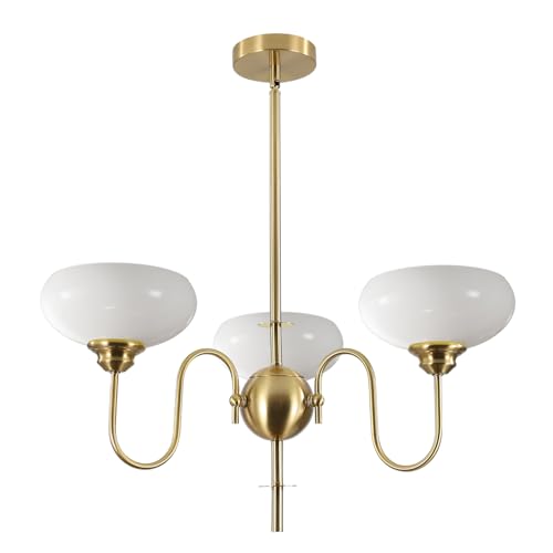 BOKT Gold and White French Chandelier Modern 3 Light Dining Room Chandelier Over Table Vintage Foyer Chandeliers Adjustable by BOKT - Used condition - US$101.51