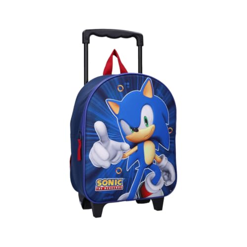 mybagstory | Sac à Dos à roulettes Sonic 3D pour Enfants | Cartable Trolley Garçon École Maternelle | Petit Sac Scolaire Rigide et Léger | Bleu 32 x 26 x...
