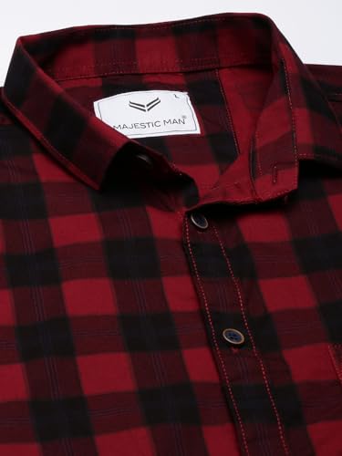 Image of Majestic Man Men Cotton Checkered Half Sleeve Slim Fit Casual Shirt