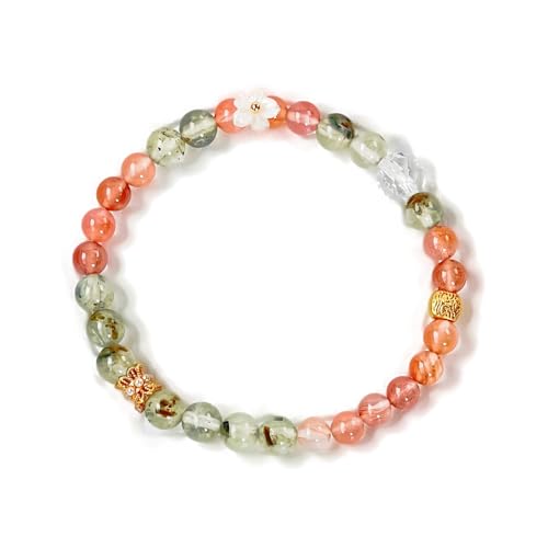 Handmade Orange Gemstone Stretch Bracelets For Women, Crystal Monthly Flower Birthstones Beaded, Healing Protection & Positive Energy Jewelry(5.5mm/0.2in, August-Gladiolus)