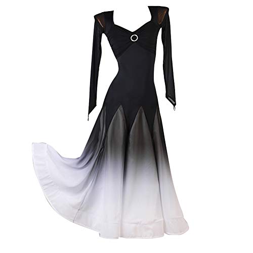 NAKOKOU Fade Color Ballroom Competition Dance Dress Modern Waltz Tango Standard Dress(Black,S)