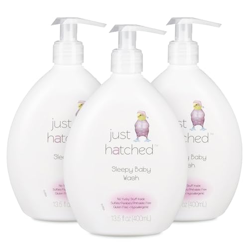 Image of Just Hatched Sleepy Baby Wash Multi-Pack - Relaxing Bath + Body, Snuggly Yummy Fragrance, w/Essential Oils, Calming, Hypoallergenic, No Yucky Stuff & Harsh Ingredients, 13.5 fl oz (3 Pack)