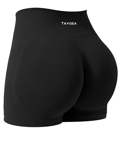 TAYOEA Workout Shorts Women Scrunch Butt Booty Lifting Seamless Biker Shorts for Gym Athletic Yoga, Black, L