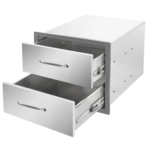 Image of Outdoor Kitchen Drawers 18 inch W x 15 inch H x 23 inch D Stainless Steel Drawer BBQ Double Drawers with Chrome Handle for Outdoor Kitchen Island, Patio Grill Station
