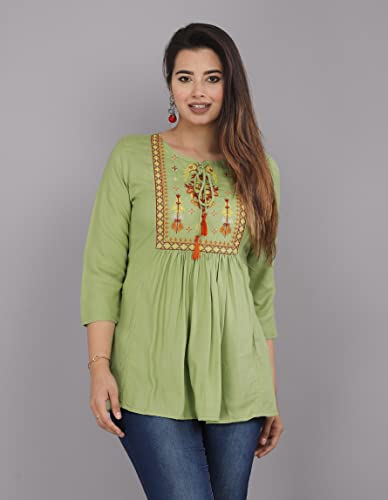 Image of Ganga febtex Women's Rayon Embroidered Short Kurti /Tops