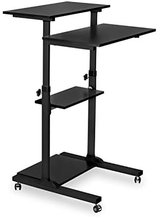 Mount-It! Mobile Standing Desk/Height Adjustable Stand Up Computer Work Station | Rolling Presentation Cart with 27.5 Inch Wide Platform, Locking Wheels