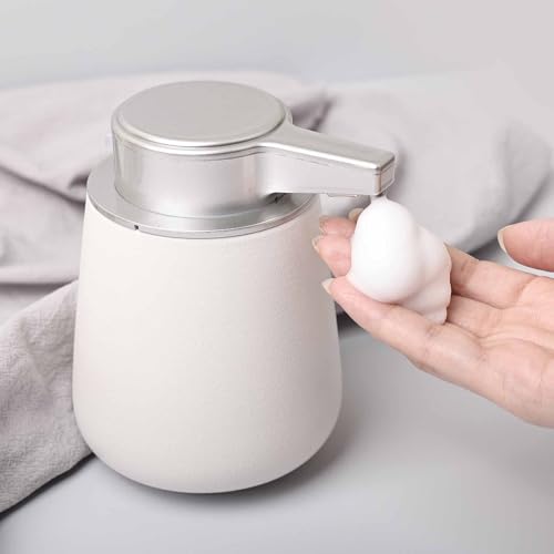 ソープディスペンサー 自動 泡 セラミック製 ハンドソープボトル ハンドソープディスペンサー オートディスペンサー ノータッチ 磁器 陶器 北欧スタイル 詰め替え 非接触式 ソープボトル 充電式 おしゃれ 手洗い ハンドソープ用 食器洗剤用 IPX5防水 洗面所 キッチン トイレ プレゼント シルバー H3-AN05-JDJD [並行輸入品]