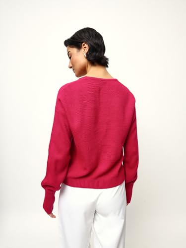 Image of High Star Women Knitted Acrylic Relaxed Fit V Neck Long Sleeve Sweaters