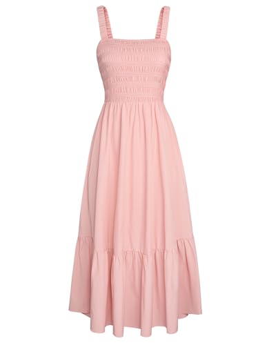 GRACE KARIN Sommerkleider für Damen Spaghettiträger A-Linie Maxi Kleid mit Taschen Rosa XL