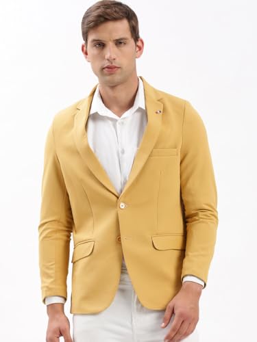 Image of SHOWOFFFF Men Solid Single Breasted Casual Blazer | Notched Lapel Full Sleeves Cotton Blazer for Mens | Slim Fit Regular Length Blazer for Men's