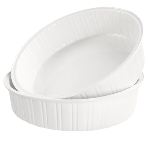 jinsongdafa Round Au Gratin Baking Dishes 33 oz, Set of 2, Porcelain Baking pan Oven Safe, Roasting Lasagna Pans, for Casserole Dish, Pie Plate, Baking, Small Plates, Au Gratin 8.7 Inch
