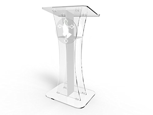 FixtureDisplays Podium Clear Ghost Acrylic w/White Cross with Pray Hand d??cor 1803-310 Easy Assembly Required 1803-310+12152