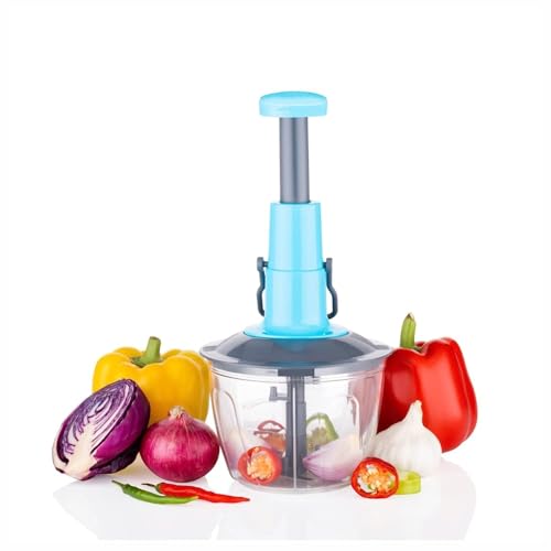 Image of Twister Push Chopper 2-in-1: Effortless Chopping and Blending of Vegetables, Fruits, and Spices | Handheld Fruit & Vegetable Chopper with Blender | 800ml Capacity | Multicolor.