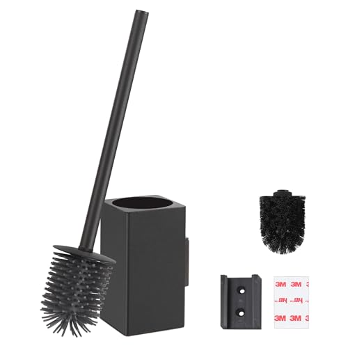 Image of BVL Toilet Brush and Holder Black Toilet Bowl Brush for Ceaning with Stainless Steel Handle Wall Mounted