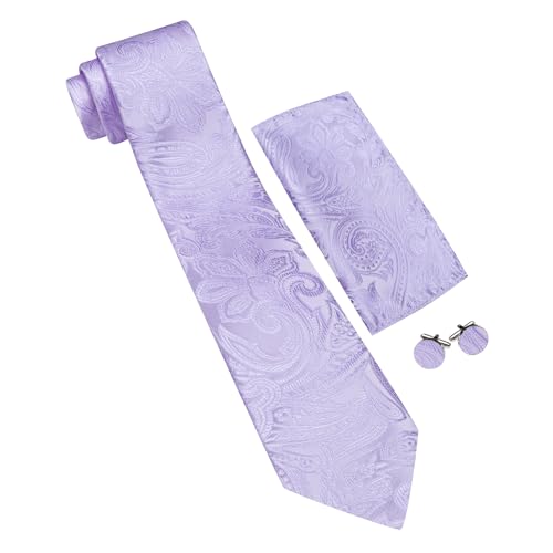 Image of Barry.Wang Men Tie Set Paisley Silk Necktie Pocket Square Cufflinks Formal Wedding Business Party