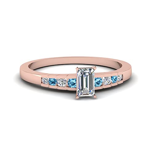 Image of 55Carat Choose Your Gemstone Diamond CZ Graduated Accent Ring Rose Gold Plated Emerald Shape Petite Engagement Rings Everyday Jewelry Wedding Jewelry Handmade Gifts for Wife US Size 4 to 12