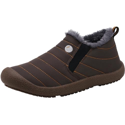 Botas de Nieve Ligeras Para Hombre, Zapatos de Invierno Sin Cordones, Botas de Nieve Para Exteriores con Forro de Felpa CáLido e Impermeable para Hombre, Zapatillas con Forro de Piel(Brown,42 EU)