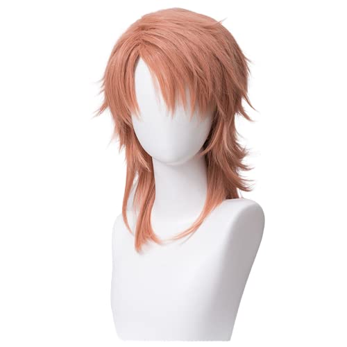 Anime Demon Slayer Kimetsu no Yaiba Sabito Wig Cosplay Costume Men Women Orange Pink Curly Hair Heat Resistant Synthetic Hair Wigs (Sabito)