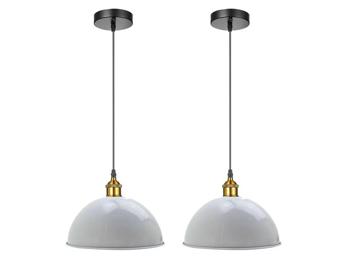 LEDSone Retro Vintage Ceiling Hanging E27 Lamp Holder 40cm Black Metal Pendant Lampshade Lights Fixtures for Kitchen Farmhouse Living Room Restaurant Dinning Room Cafe Loft (White - 2 Pack) โ image 1
